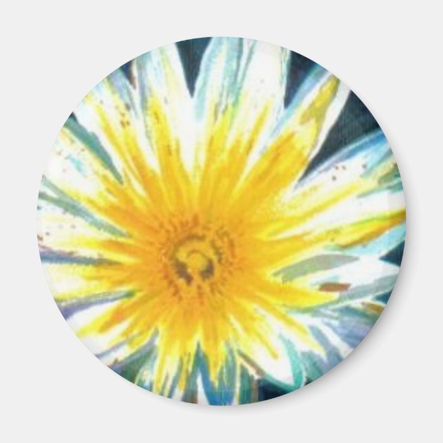 Morgon Ljust Vitt Gult Blomster på Midnatt Magnet (Framsidan)