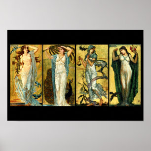 Morgon, middag, kväll, natt av Walter Crane 1891 Poster