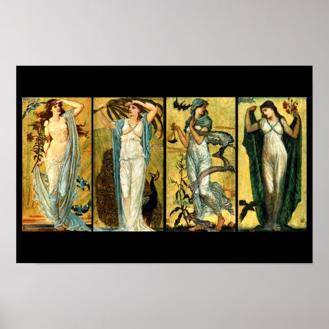 Morgon, middag, kväll, natt av Walter Crane 1891 Poster (Framsidan)