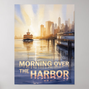 Morgon över New York Harbor Akvarell Poster