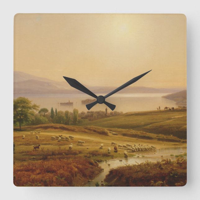 Morgon på Lago Maggiore Fyrkantig Klocka (Framsida)