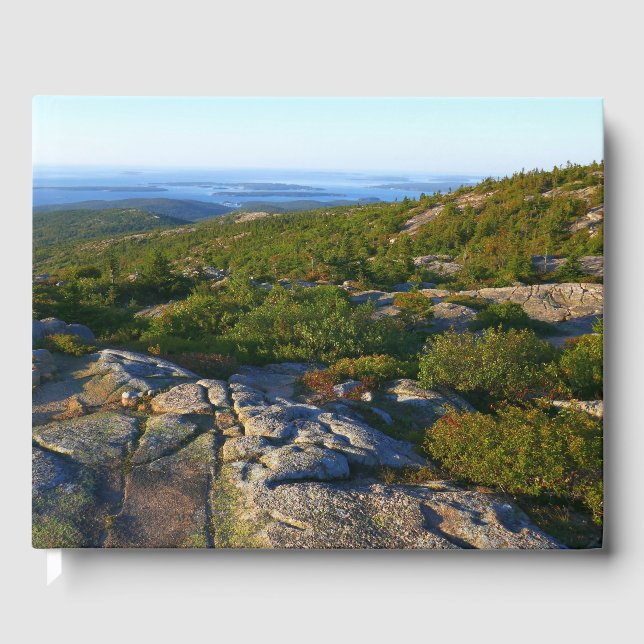 Morgon på toppen av Cadillac Mountain i Acadia Gästböcker (Framsida)