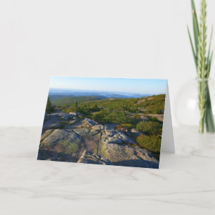 Morgon på toppen av Cadillac Mountain i Acadia Kort