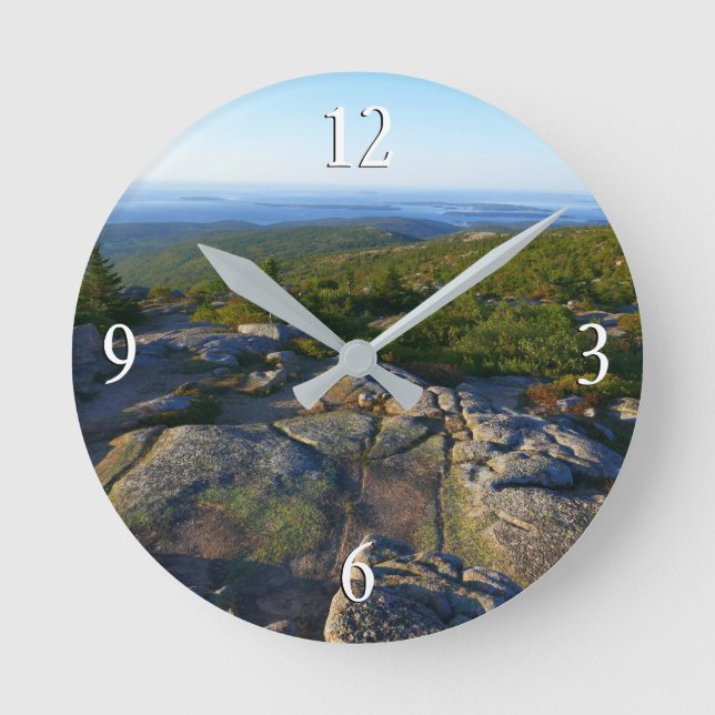 Morgon på toppen av Cadillac Mountain i Acadia Rund Klocka (Framsida)