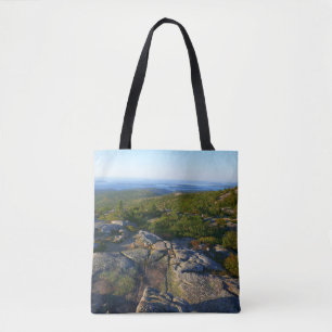 Morgon på toppen av Cadillac Mountain i Acadia Tygkasse