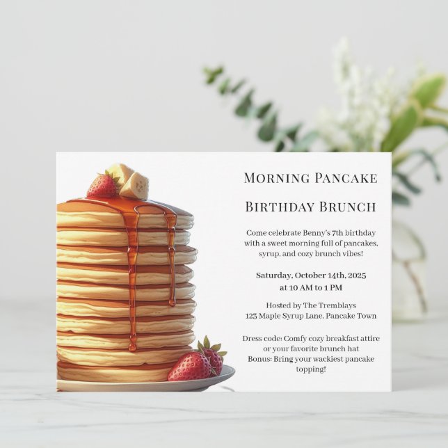 Morgon Pancake Birthday Brunch | Mysiga Helg Inbjudningar (Stående Fram)