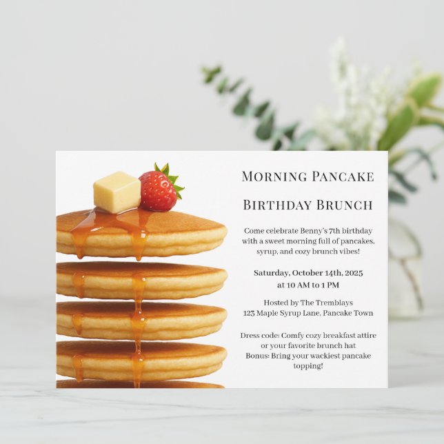 Morgon Pancake Birthday Brunch | Mysiga Helg Inbjudningar (Stående Fram)