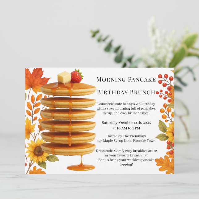 Morgon Pancake Birthday Brunch | Mysiga Helg Inbjudningar (Stående Fram)