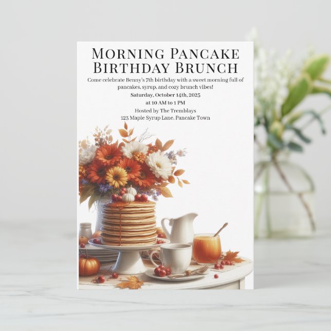Morgon Pancake Birthday Brunch | Mysiga Helg Inbjudningar (Stående Fram)