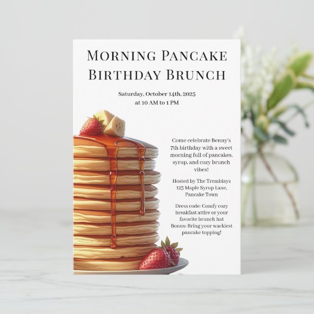 Morgon Pancake Birthday Brunch | Mysiga Helg Inbjudningar (Stående Fram)