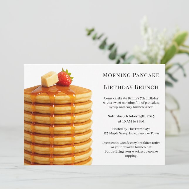 Morgon Pancake Birthday Brunch | Mysiga Helg Inbjudningar (Stående Fram)