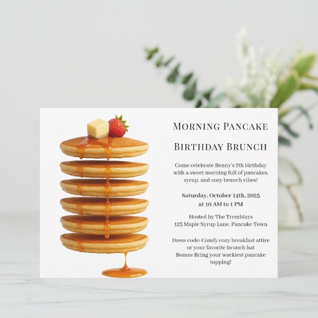 Morgon Pancake Birthday Brunch | Mysiga Helg Inbjudningar (Stående Fram)
