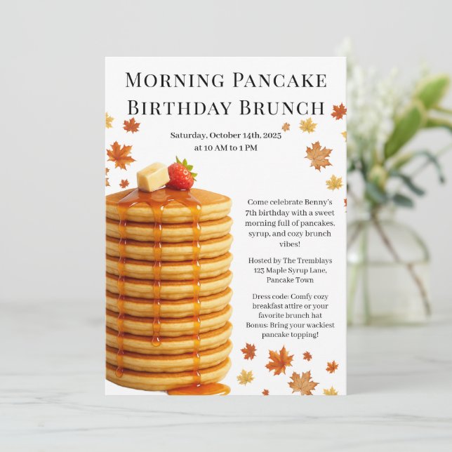 Morgon Pancake Birthday Brunch | Mysiga Helg Inbjudningar (Stående Fram)