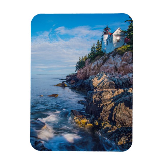 Morgon Sol vid Bass Harbour Lighthouse Magnet (Vertikal)
