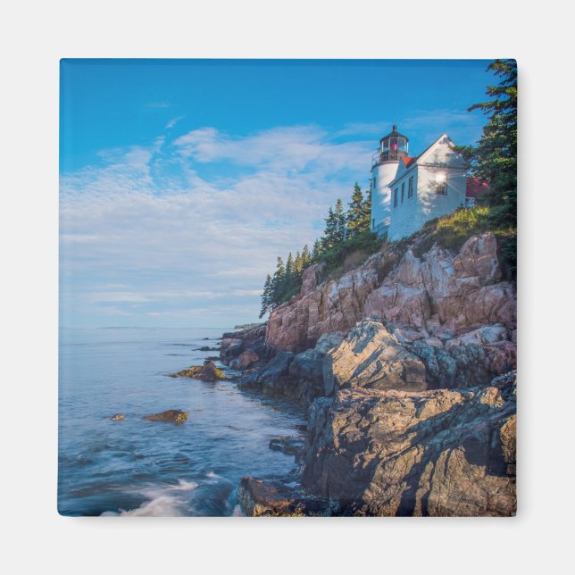 Morgon Sol vid Bass Harbour Lighthouse Magnet (Framsidan)