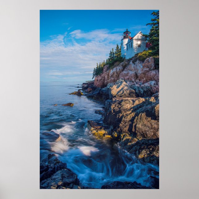 Morgon Sol vid Bass Harbour Lighthouse Poster (Framsidan)