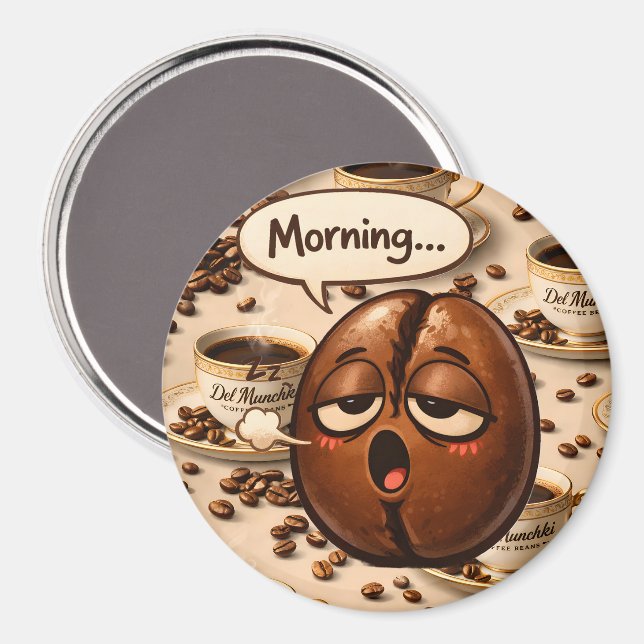 Morgon, sömnig rolig kaffeböna re magnet (Front/Back)