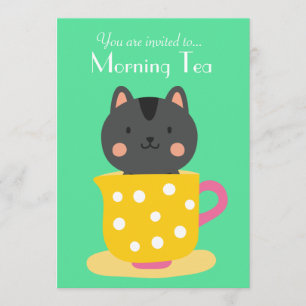Morgon Tea retro kattunge te kopp party Inbjudningar