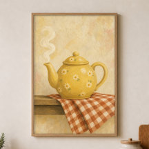 Morgon Teapot Vattenfärg Cottagecore Konstaffisch