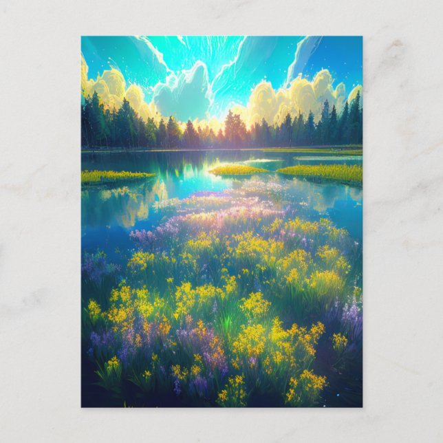 Morgon Vickande över den vackra träsket Vykort (Framsida)