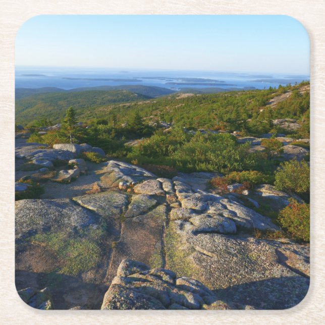 Morgonatop Cadillac Mountain i Acadia Underlägg Papper Kvadrat (Framsidan)