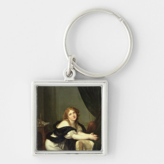 Morgonbön Fyrkantig Silverfärgad Nyckelring (Framsidan)