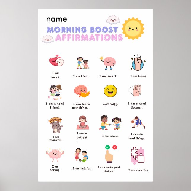 Morgonboostande bekräftelsekonst för väggar poster (Framsidan)