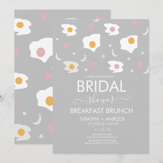 Morgonbröllopsfrukost Ägg Brunch Mönster Inbjudan (Fram/baksida)