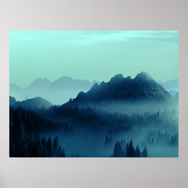 MORGONDAGG BLÅA BERG POSTER (Framsidan)