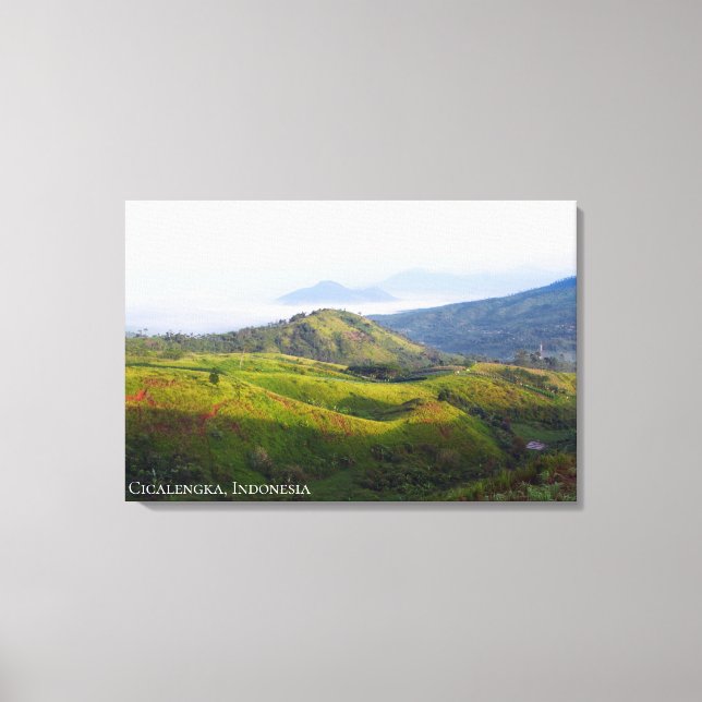 Morgondimma Dimmig Dunstig Berglandskapsfotografer Canvastryck (Framsida)