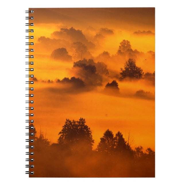 Morgondimma över floden floodplainabstrakt... anteckningsbok (Framsidan)