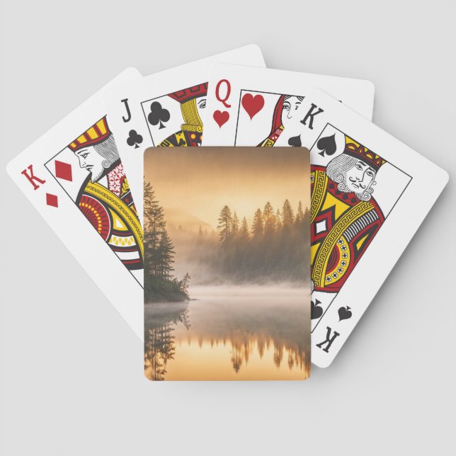 Morgondimma över floden i tallarna casinokort (Baksidan)