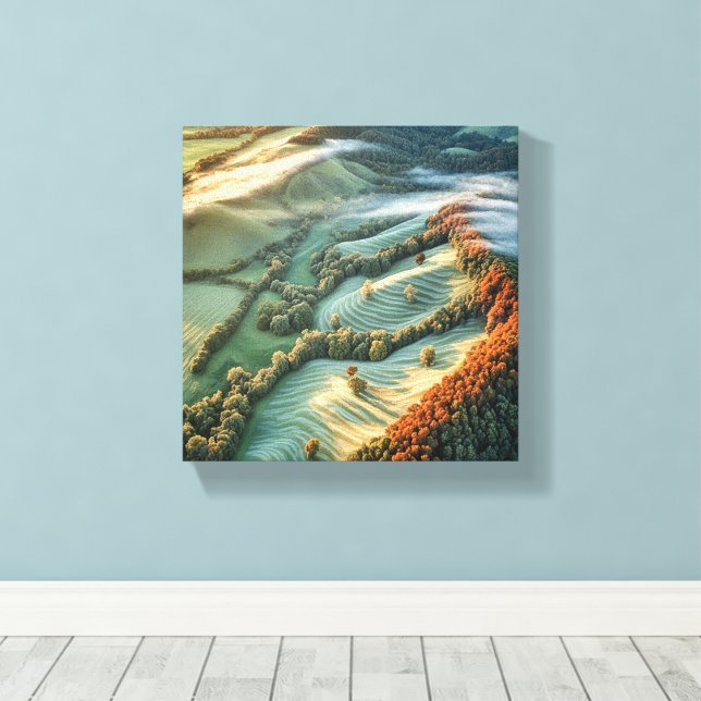 Morgondimma över rullande Backe Canvastryck (Insitu (trägolv))