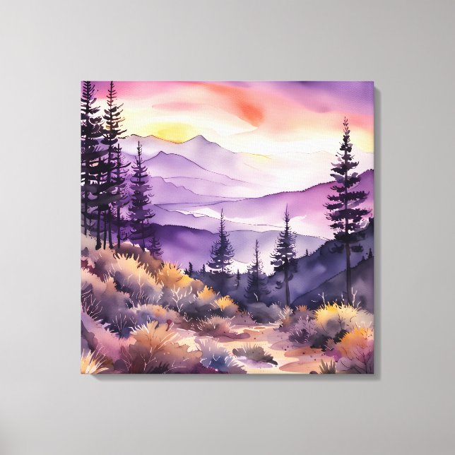 Morgondimma, rökberg, vattenfärg canvastryck (Framsida)