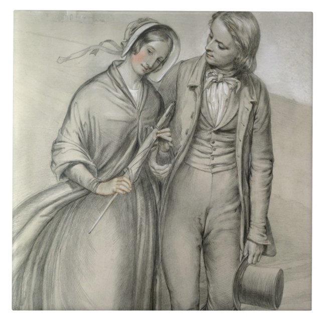 Morgonen Bröllop - avgången, 1846 Kakelplatta (Framsidan)