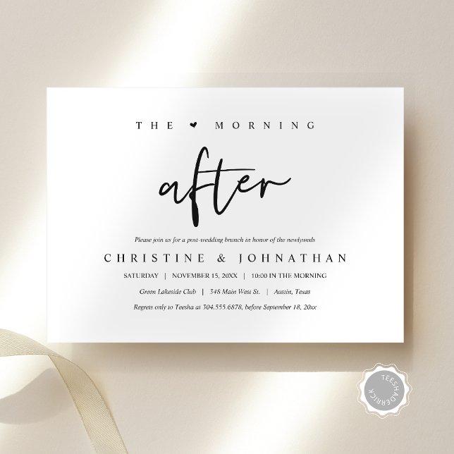 Morgonen därpå, efter bröllop brunch firande inbjudningar (The morning after, post wedding brunch celebration invitation card, downloadable, Modern minimal.)