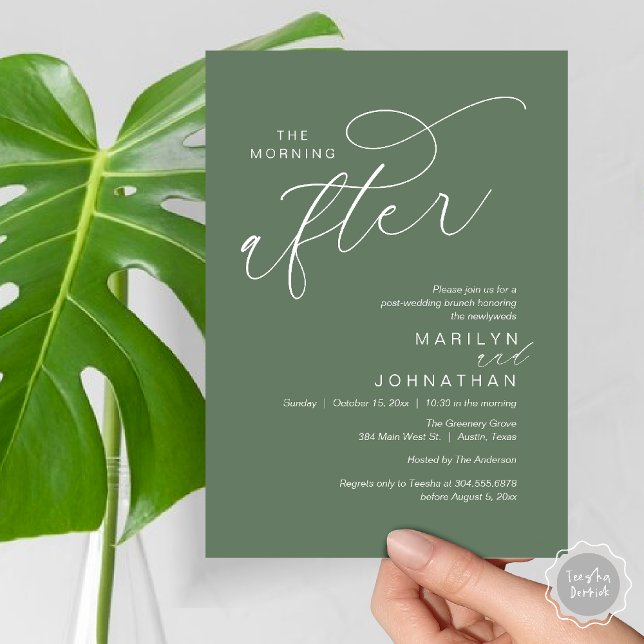 Morgonen efter, efter Bröllop Brunch Firande Inbjudningar (The Morning After, Post Wedding Brunch Appreciate Thank You Invitation Card PDF Sage Green)