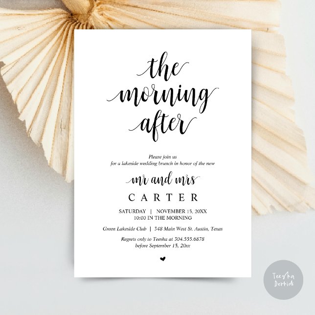 Morgonen efter, efter bröllop Brunch Firande Inbjudningar (The Morning After, Modern Post Wedding Brunch Celebration Invitation Card, PDF, in Black and White)