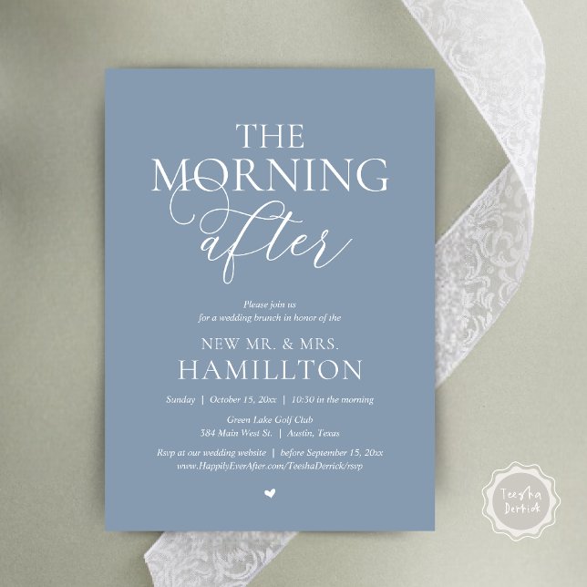 Morgonen efter, efter bröllop Brunch Firande Inbjudningar (The Morning After, Modern Post wedding Brunch Lunch Celebration Invitation Card, PDF, Dusty Blue)