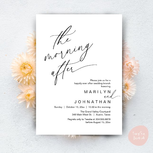 Morgonen efter, lyckligtvis efter Brunch Inbjudningar (The Morning After, Happily Ever After Brunch Invites Card PDF Romantic Aesthetic Black White)