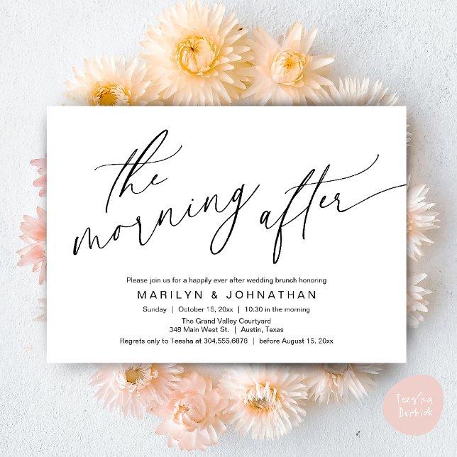 Morgonen efter, lyckligtvis efter Brunch Inbjudningar (The Morning After, Happily Ever After Brunch Invites Card PDF Romantic Aesthetic Black White)