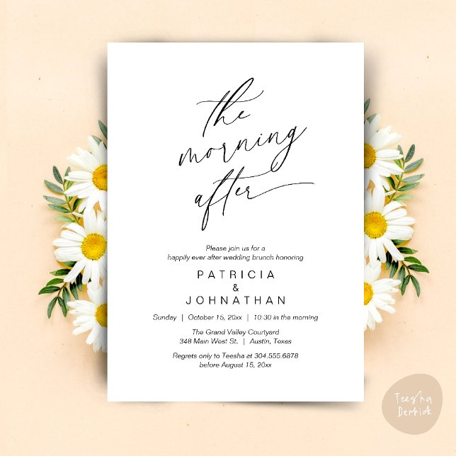 Morgonen efter, lyckligtvis efter Brunch Inbjudningar (The Morning After, Happily Ever After Brunch Invites Card PDF Romantic Aesthetic Black White)
