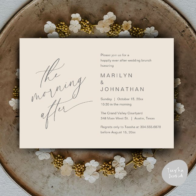 Morgonen efter, lyckligtvis efter Brunch Inbjudningar (The Morning After, Happily Ever After Brunch Invitation Card PDF in Romantic Aesthetic Cream Grey)