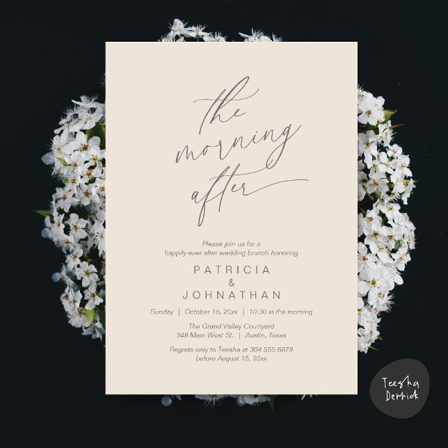 Morgonen efter, lyckligtvis efter Brunch Inbjudningar (The Morning After, Happily Ever After Brunch Invitation Card PDF in Romantic Aesthetic Cream Grey)