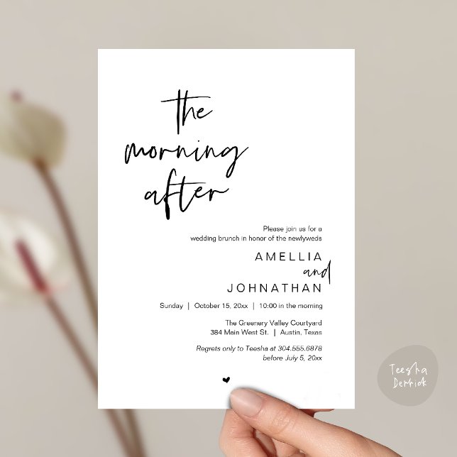 Morgonen efter, Modern efterbröllopsbrunch Inbjudningar (The morning after, Modern Post Wedding Brunch celebration  Invitation card in black and white)