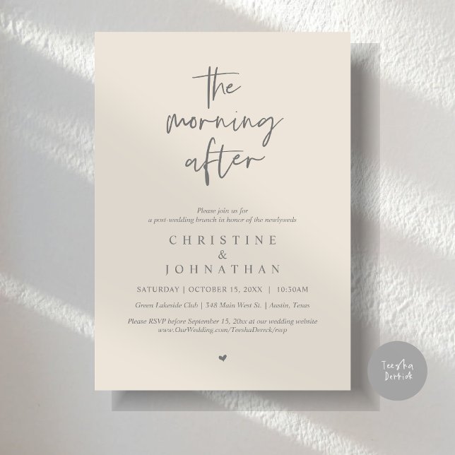Morgonen efter, Modern Post Bröllop Brunch Inbjudningar (The Morning After, Modern Post wedding brunch invitation card, PDF, in Dark Grey and Cream)