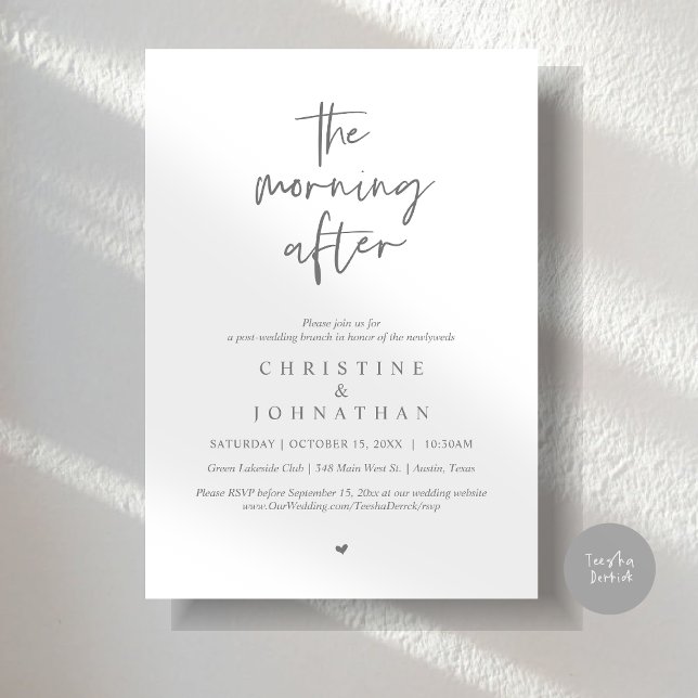 Morgonen efter, Modern Post Bröllop Brunch Inbjudningar (The Morning After, Modern Post wedding brunch invitation card, PDF, in Dark Grey)