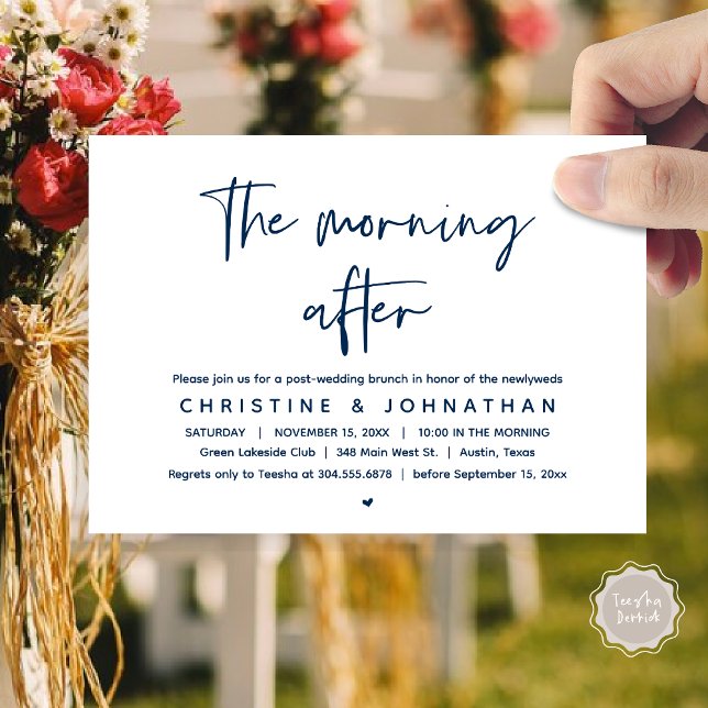 Morgonen efter, Modern Post Bröllop Brunch Inbjudningar (Thanks a brunch, The Morning After, post wedding celebration invitation card, PDF, Navy Blue)