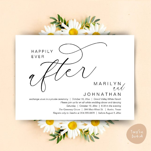 Morgonen efter, Post Bröllop Brunch Tack Inbjudningar (Romantic Happily Ever After Wedding Dinner Party Lunch Brunch Invitation PDF Card Black White)