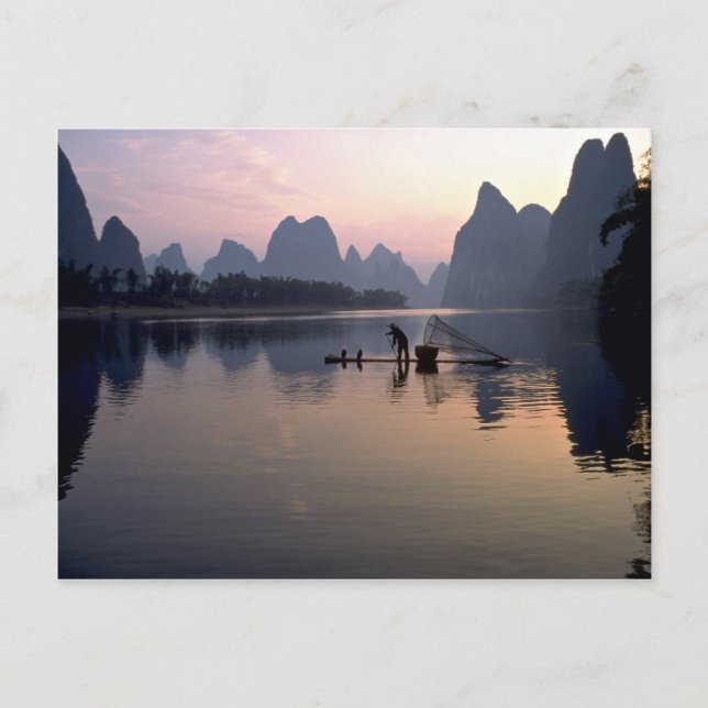 Morgonfärja på Li-floden, Guilin, Kina Vykort (Framsida)